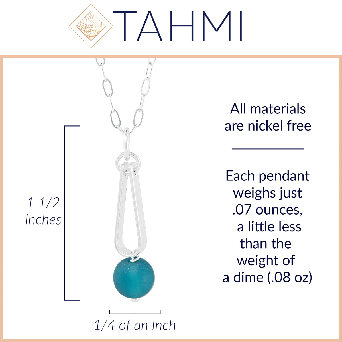 Teal Peacock Blue Round Recycled Glass Ball and Sterling Silver Teardrop Shaped Pendant Necklace