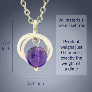 Dark Purple Genuine 8MM Amethyst Gemstone Pendant Necklace in 14K Yellow and Rose Gold Fill