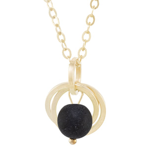 Matte Black Round Recycled Glass Ball Simple Pendant Necklace in 14K Yellow Gold Fill
