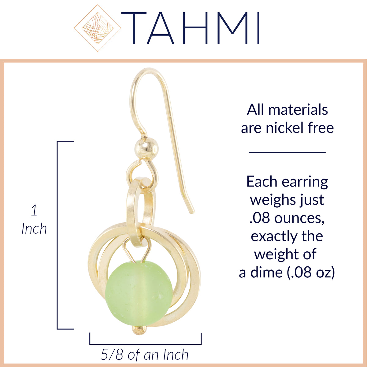 Light Pastel Sage Green Round Recycled Glass Ball Dangle Earrings in 14K Yellow Gold Fill