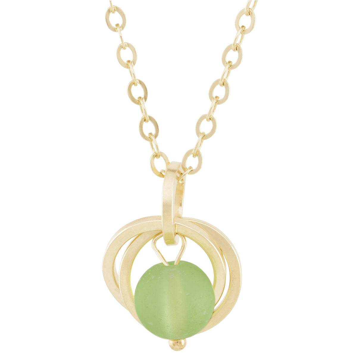Light Pastel Sage Green Round Recycled Glass Ball Simple Pendant Necklace in 14K Yellow Gold Fill
