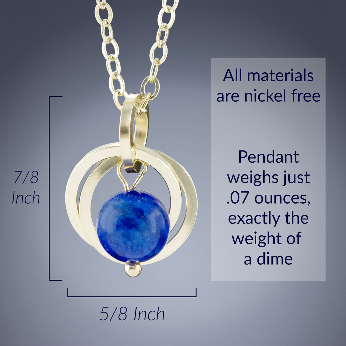 Blue Lapis Lazuli Real Gemstone Pendant Necklace in 14K Gold Fill