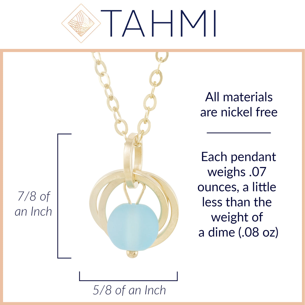Light Baby Blue Round Recycled Glass Ball Simple Pendant Necklace in 14K Yellow Gold Fill