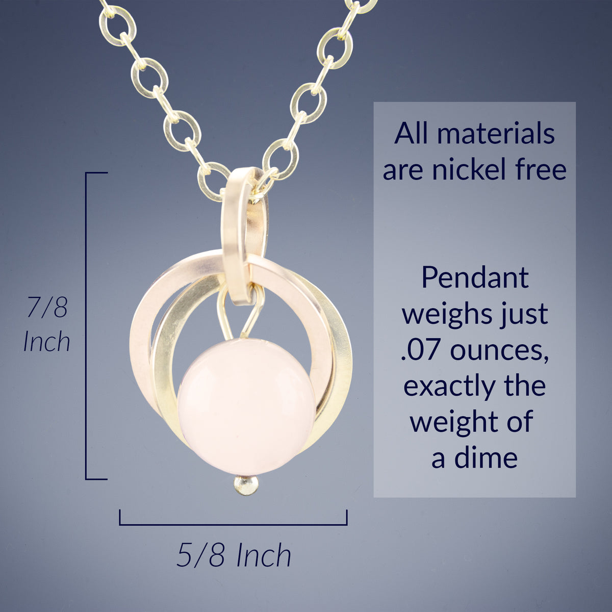 Light Pink Rose Quartz Gemstone Two Tone Gold Pendant Necklace in Both Yellow and Rose 14K Gold Fill