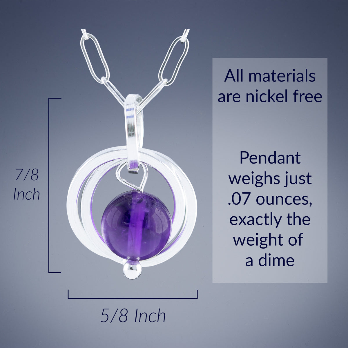Handcrafted Purple Amethyst Pendant Necklace in Argentium Sterling Silver