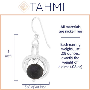 Matte Black Recycled Glass Ball Dangle Earrings in Argentium Sterling Silver