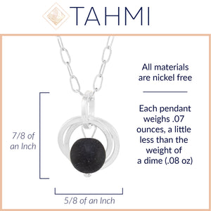 Matte Black Round Recycled Glass Ball with Sterling Silver Circles Pendant Necklace