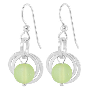 Light Pastel Sage Green Recycled Glass Ball Dangle Earrings in Argentium Sterling Silver