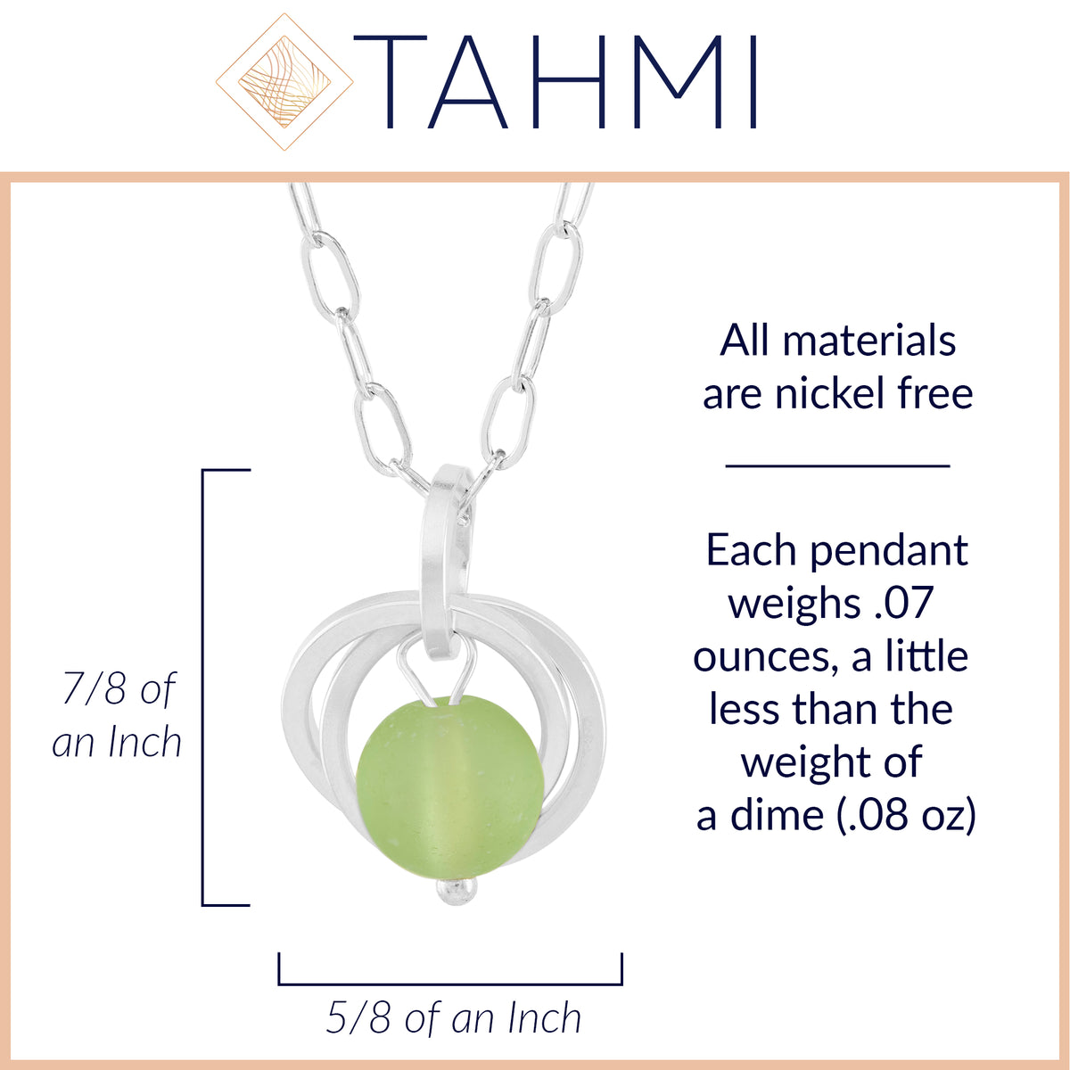 Light Pastel Sage Green Round Recycled Glass Ball with Sterling Silver Circles Pendant Necklace