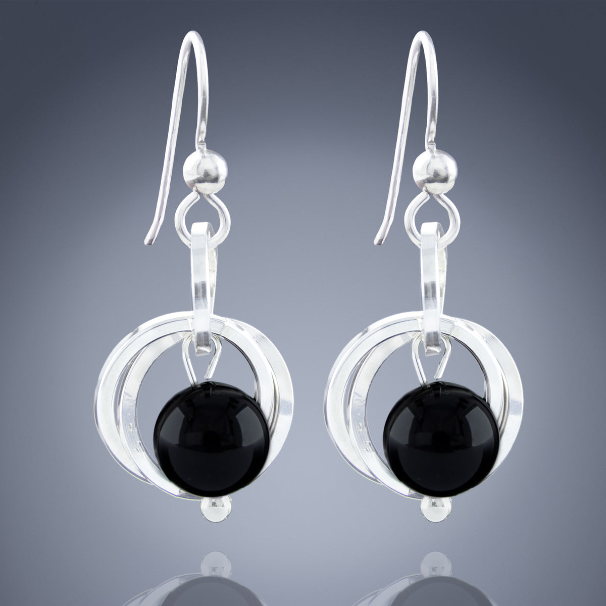 Handcrafted Black Onyx Dangle Earrings in Argentium Sterling Silver