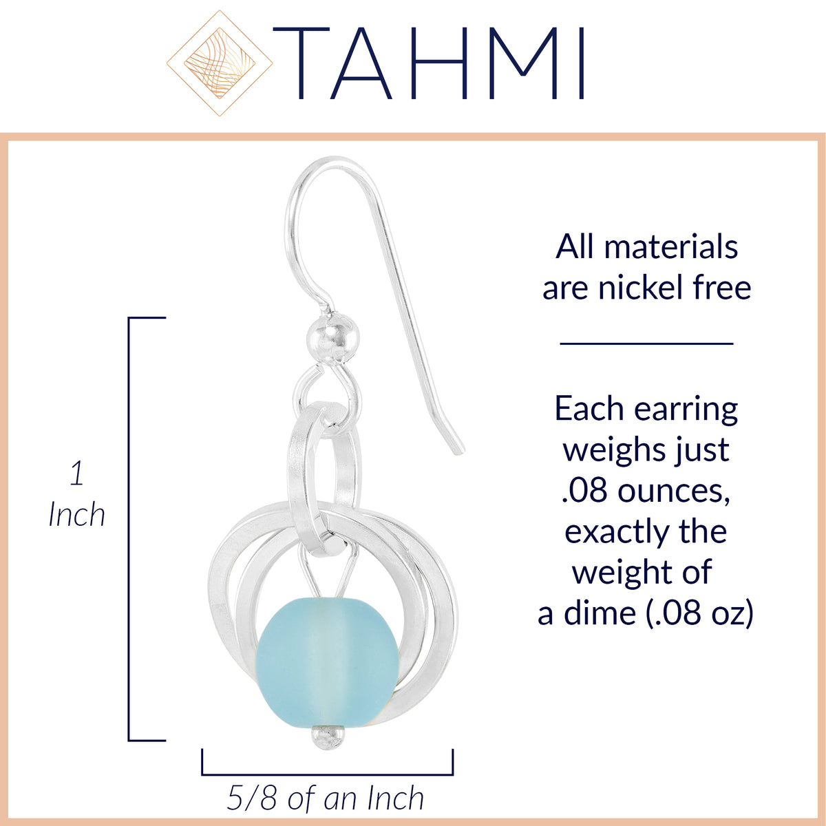 Light Baby Blue Recycled Glass Ball Dangle Earrings in Argentium Sterling Silver