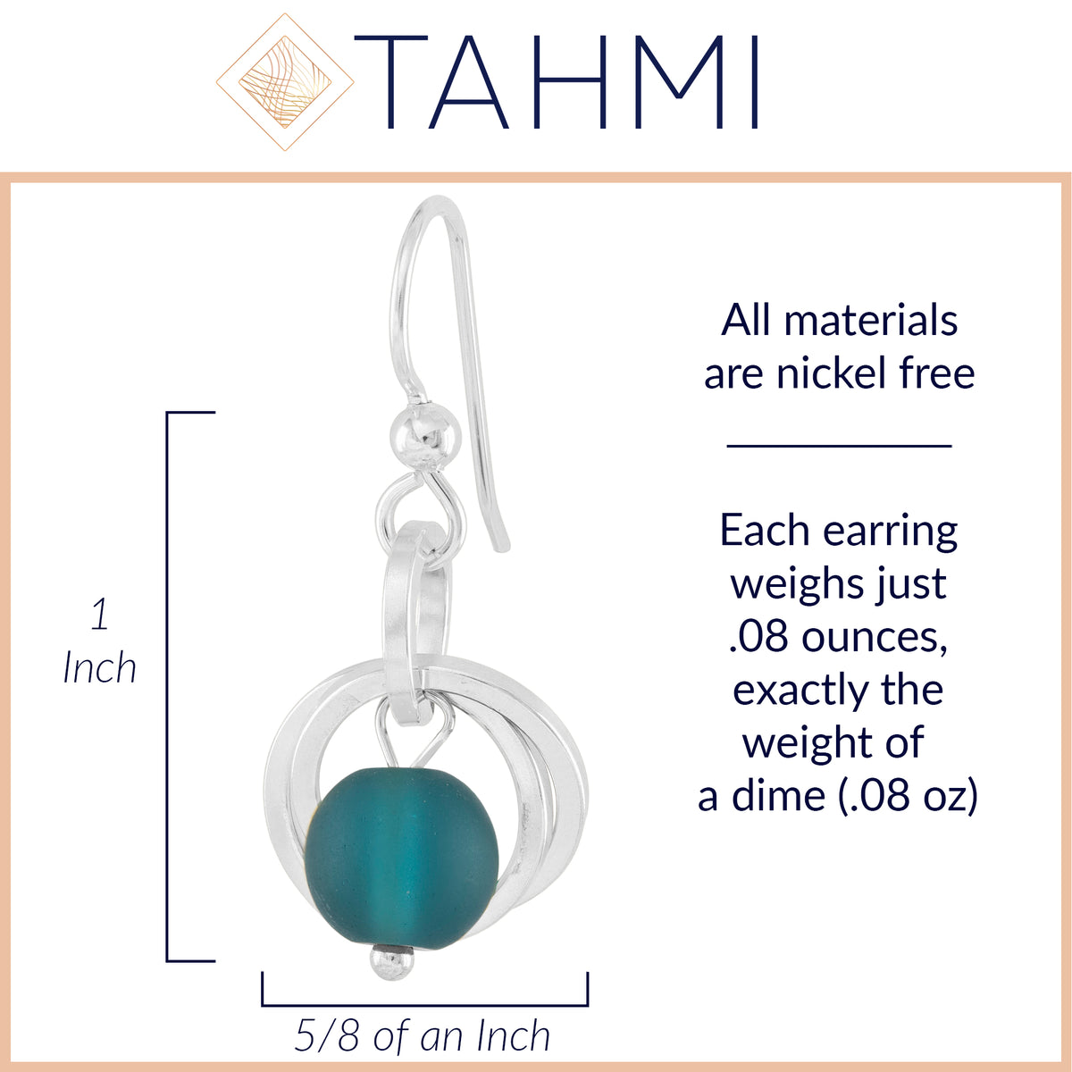 Teal Peacock Blue Recycled Glass Ball Dangle Earrings in Argentium Sterling Silver