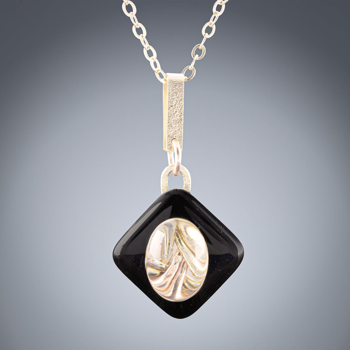 Handcrafted Gold & Black Woven Pendant Necklace - Medium