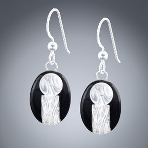 Handwoven Oval Black and Silver Art Deco Inspired Earrings in Sterling Silver