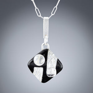Medium Black and Silver Art Deco Inspired Pendant Necklace in Sterling Silver