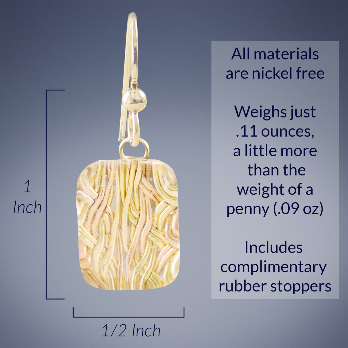 Rectangle Earrings: Handwoven Metal & Glass in 14K Gold Fill