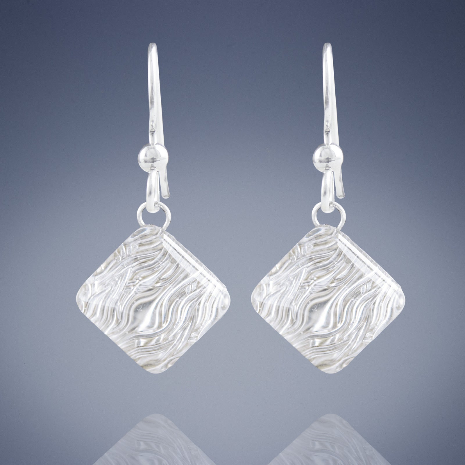 AS SEEN ON Netflix's Chambers: Silver Pyramid Earrings with Handwoven Metal Fabric and Glass