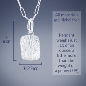 Small Sparkly Rectangle Shaped Pendant Necklace with Handwoven Metal Fabric and Glass in Silver