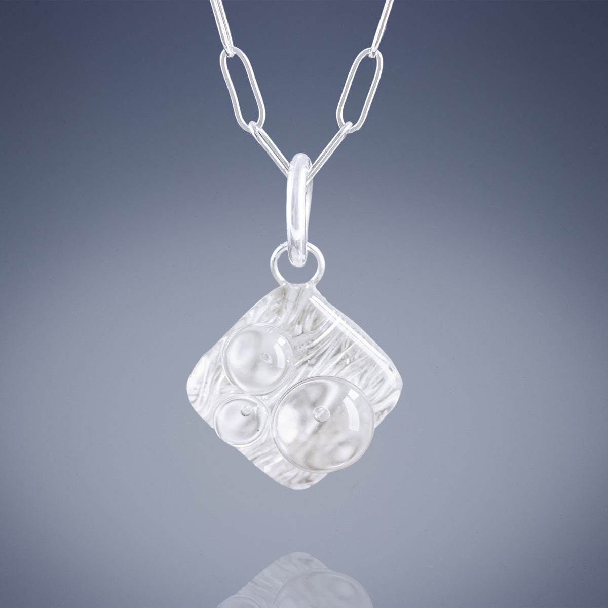 Handwoven Silver Diamond Shape Pendant with Glass - Artisan Jewelry