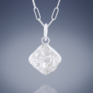 Small Sparkly Diamond Shaped Pendant with Handwoven Metal Fabric and Glass in Silver
