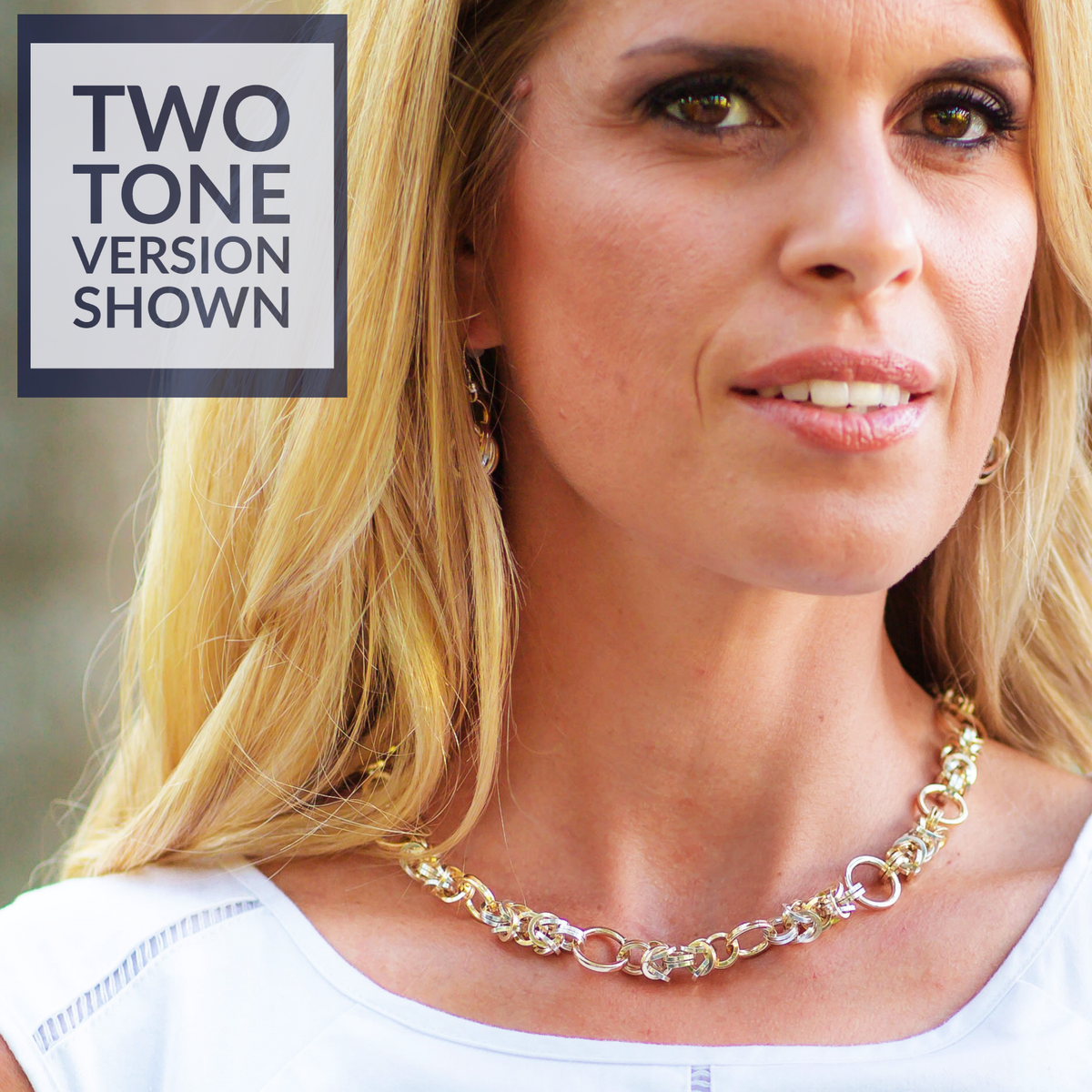 Chunky Two Tone Byzantine Chain Necklace in 14K Yellow & Rose Gold Fill