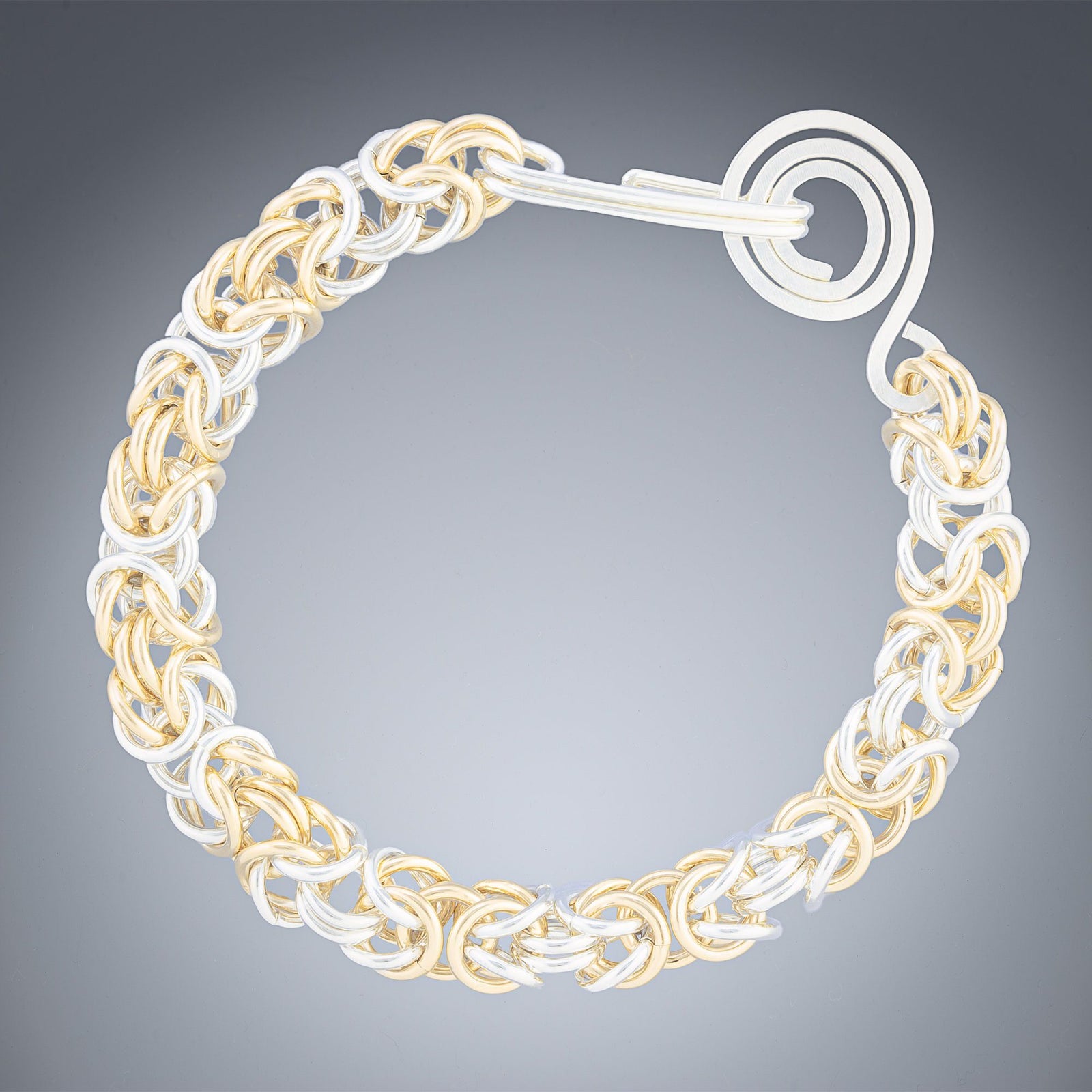 Chunky Two-Tone Byzantine Bracelet in Argentium Sterling & 14K Gold Fill