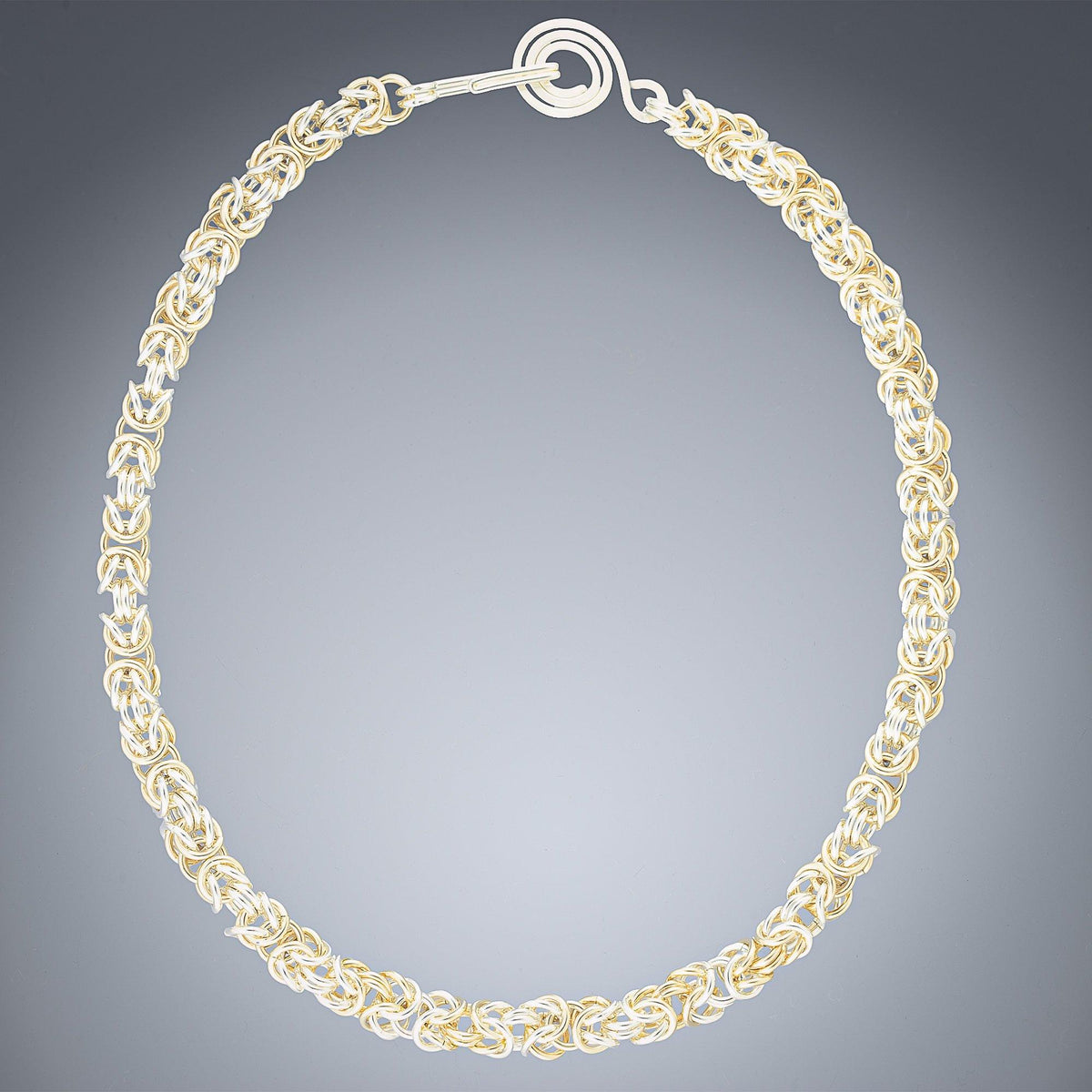 Handwoven Chunky Two-Tone Byzantine Necklace in Argentium Sterling and 14K Gold Fill