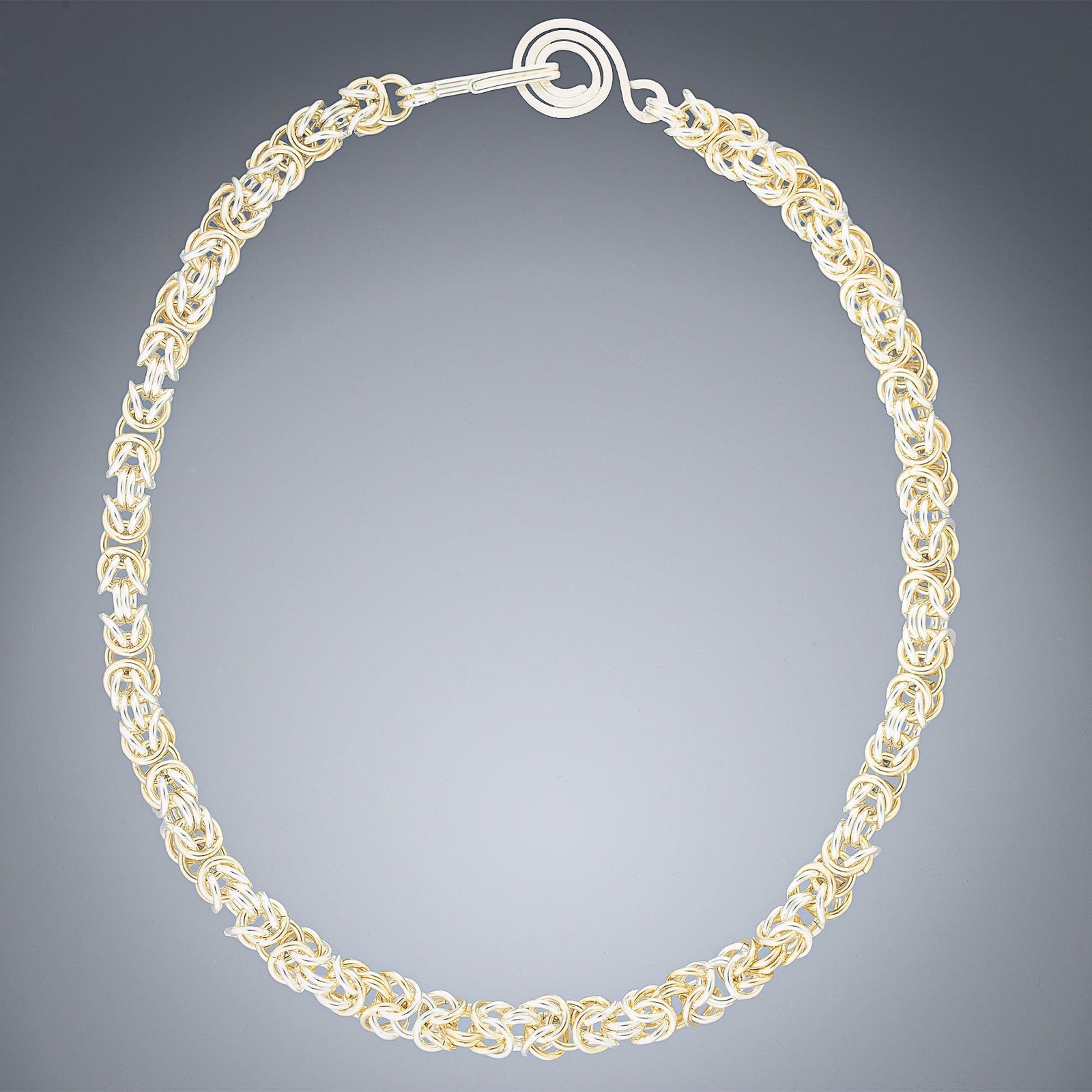 Handwoven Chunky Two-Tone Byzantine Necklace in Argentium Sterling and 14K Gold Fill