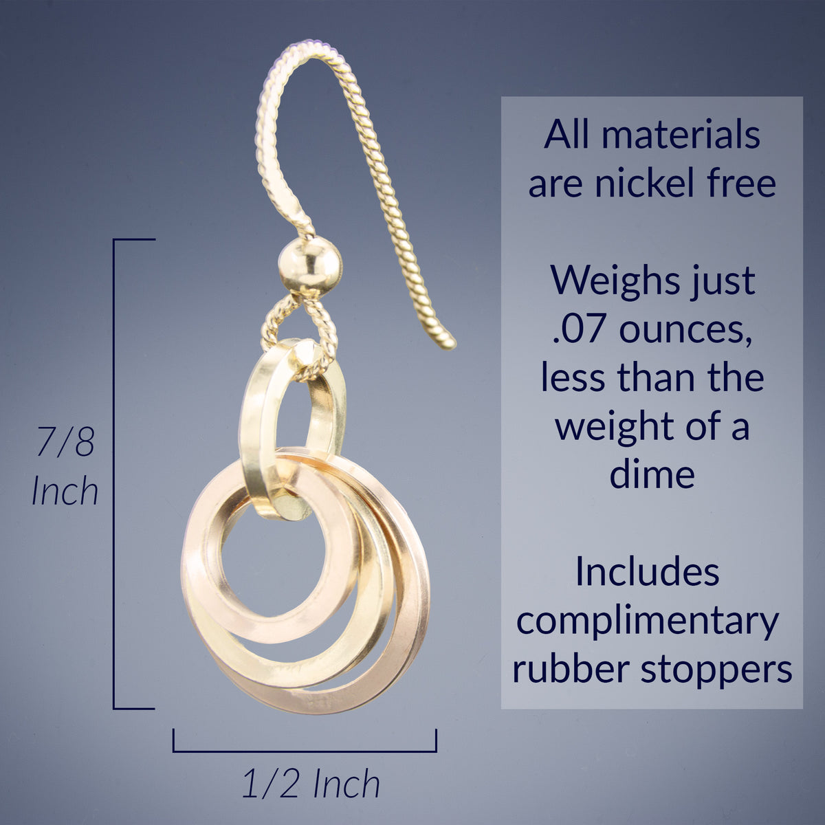 14K Yellow & Rose Gold Minimalist Concentric Circle Dangle Earrings