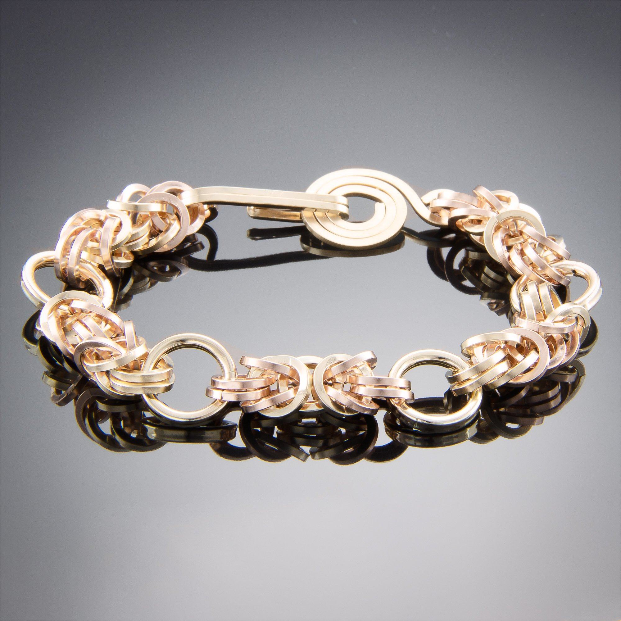 Bold Mixed Metal Byzantine Chunky Statement Bracelet in Both 14K Yellow and Rose Gold Fill