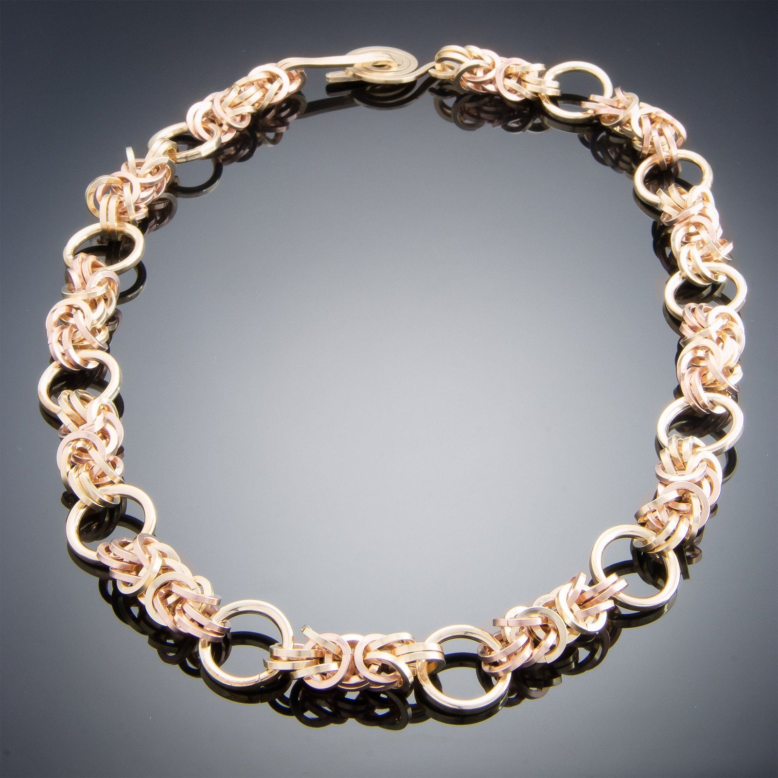 Chunky Two Tone Byzantine Chain Necklace in 14K Yellow & Rose Gold Fill