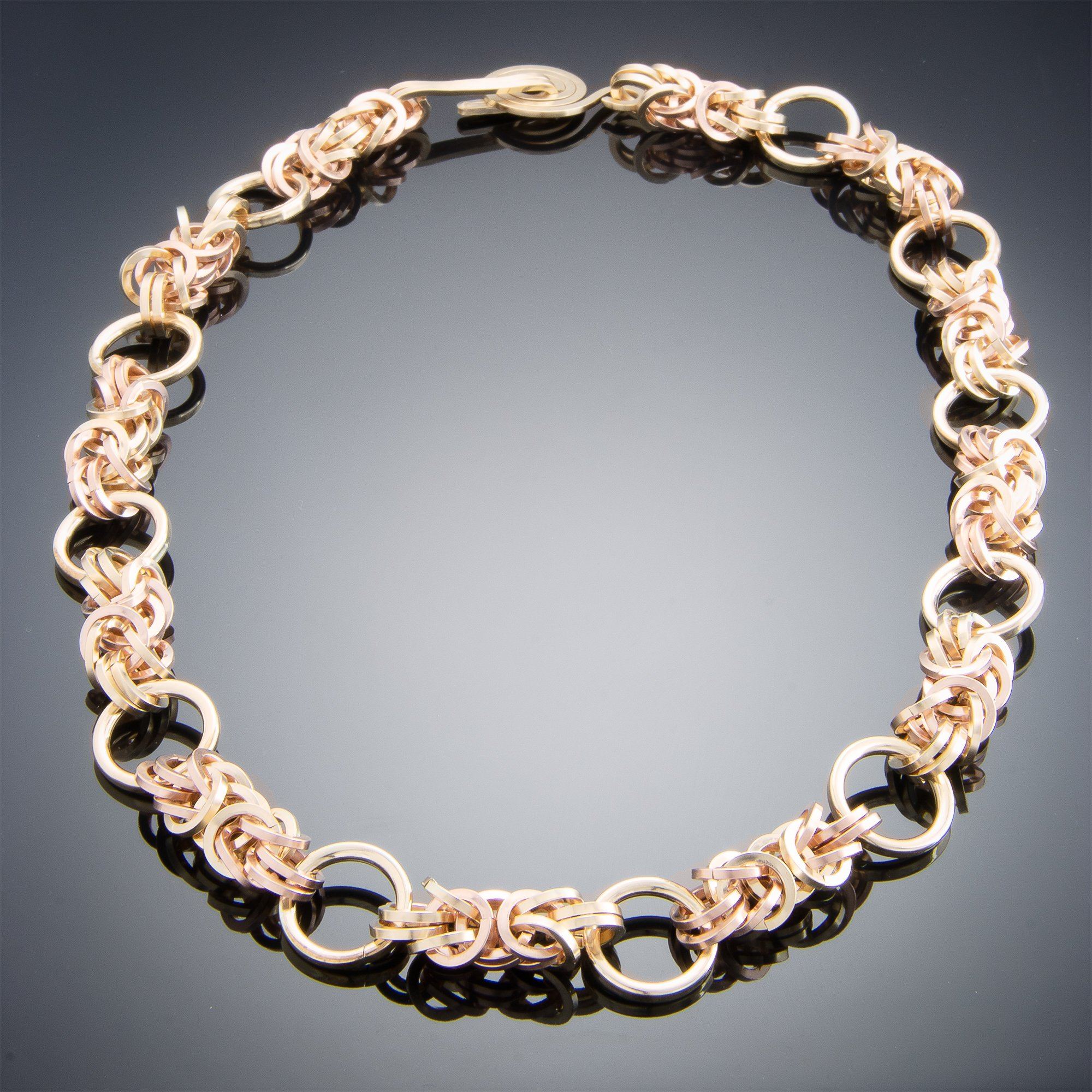 Bold Mixed Metal Byzantine Chunky Statement Necklace in Both 14K Yellow and Rose Gold Fill