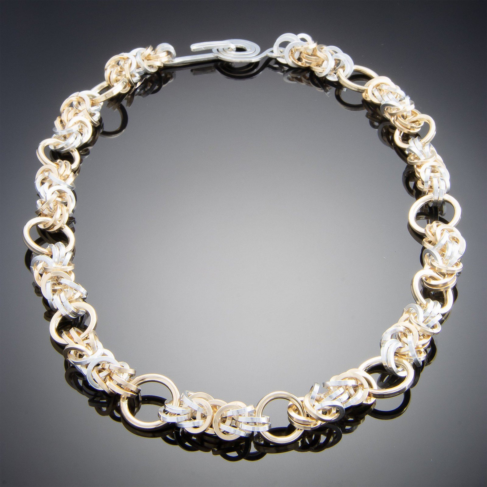 Bold Two Tone Byzantine Necklace in Argentium Sterling Silver & 14K Gold Fill