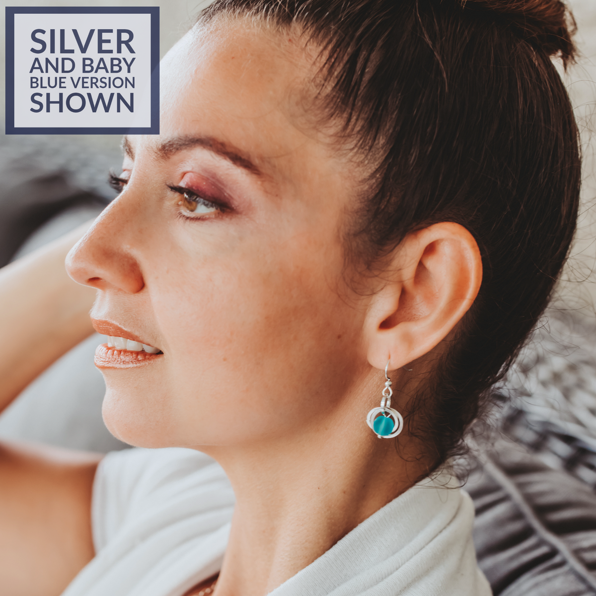 Matte Black Recycled Glass Ball Dangle Earrings in Argentium Sterling Silver