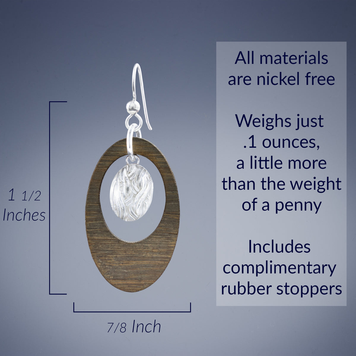 Handcrafted Bamboo Oval Hoop Earrings with Silver & Glass