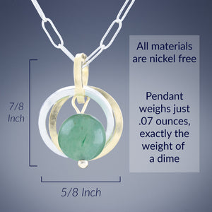 Light Green Aventurine Genuine Gemstone Two Tone Pendant Necklace in Sterling Silver and 14K Gold Fill