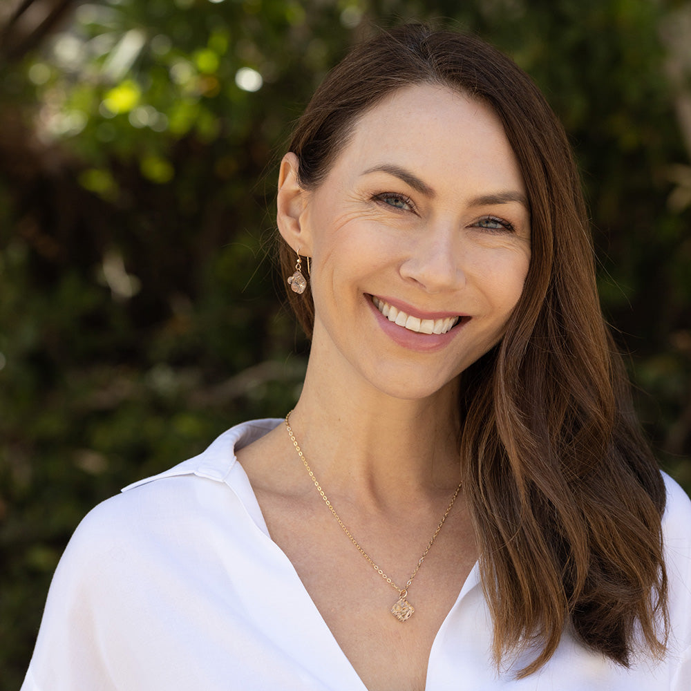 Small Sparkly Diamond Shaped Pendant with Handwoven Metal Fabric and Glass in 14K Yellow and Rose Gold Fill