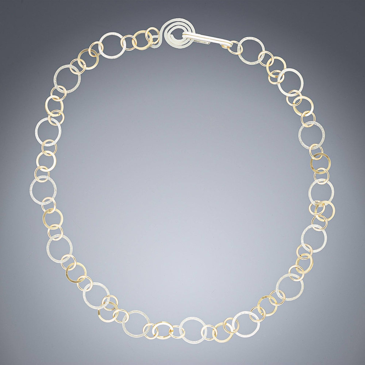 Tri Color Open Link Necklace in Silver & 14K Yellow & Rose Gold Fill