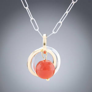 Two Tone Carnelian Gemstone Pendant Necklace in Sterling Silver and 14K Gold Fill