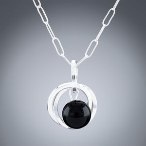 Handcrafted Black Onyx Genuine Gemstone Pendant Necklace in Argentium Sterling Silver