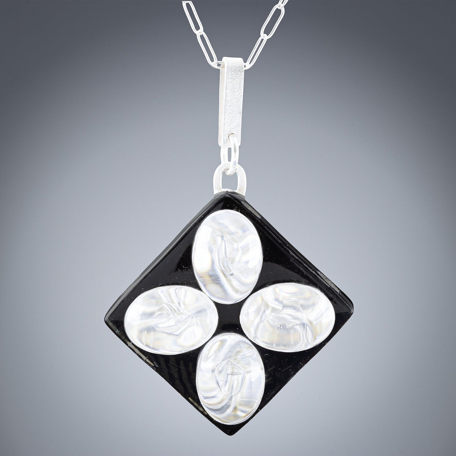 Woven Contrast Flower Large Pendant in Silver