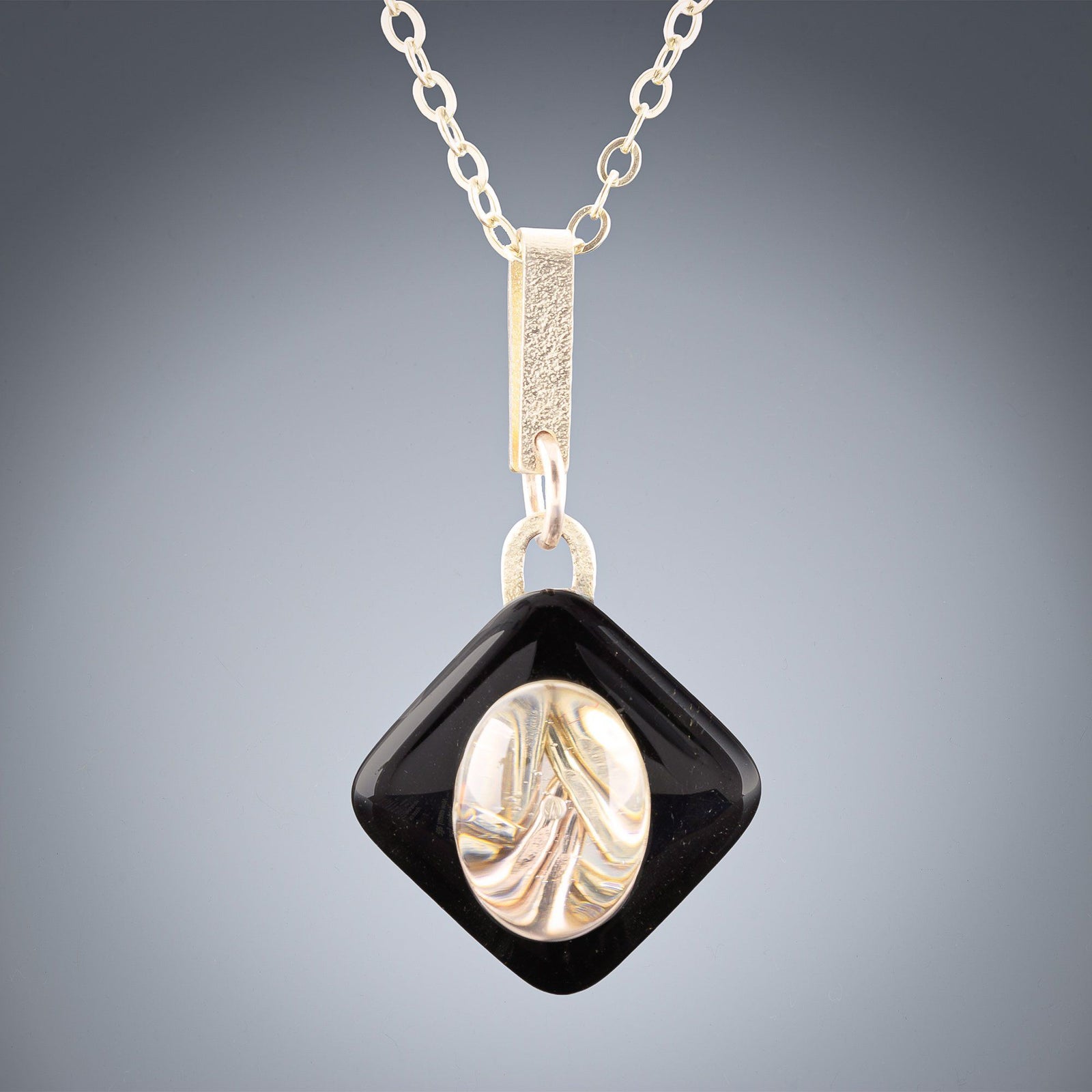 Handcrafted Gold & Black Woven Pendant Necklace - Medium