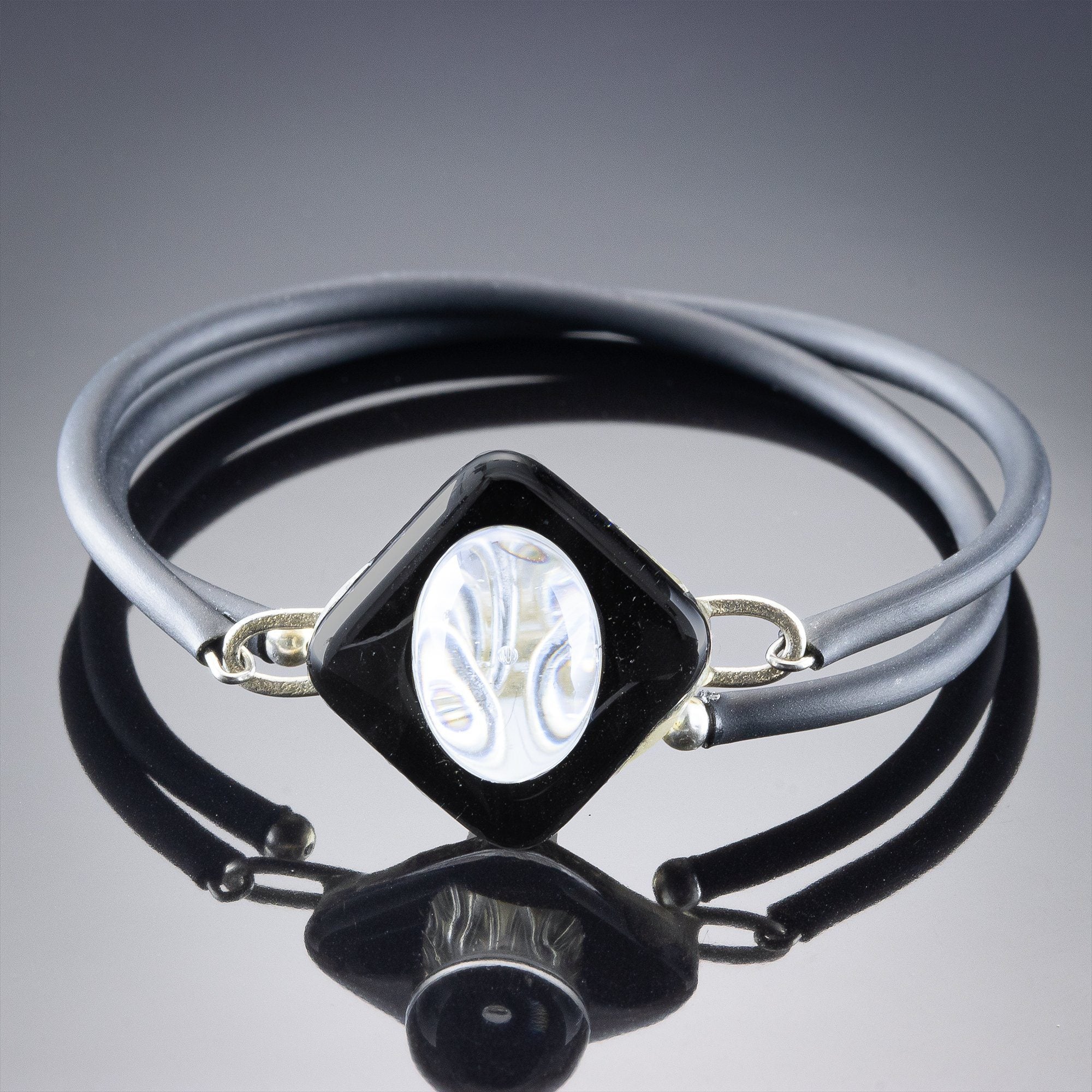 Handwoven Black Enamel and Silver Glass Wrap Bracelet in Sterling Silver