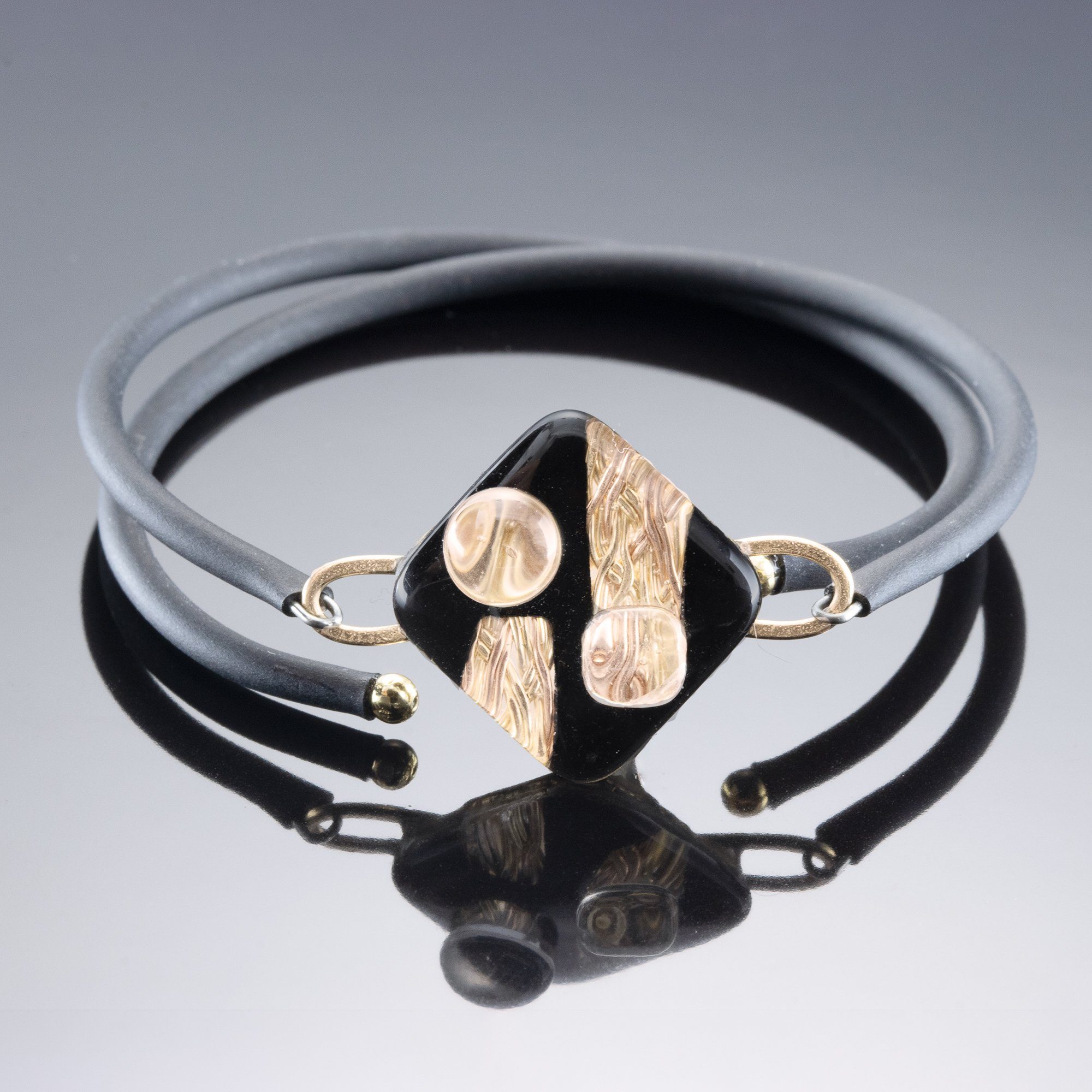 Black and Gold Art Deco Inspired Wrap Bracelet in both 14K Yellow and Rose Gold Fill