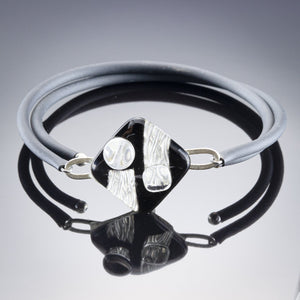 Black and Silver Art Deco Inspired Wrap Bracelet in Sterling Silver