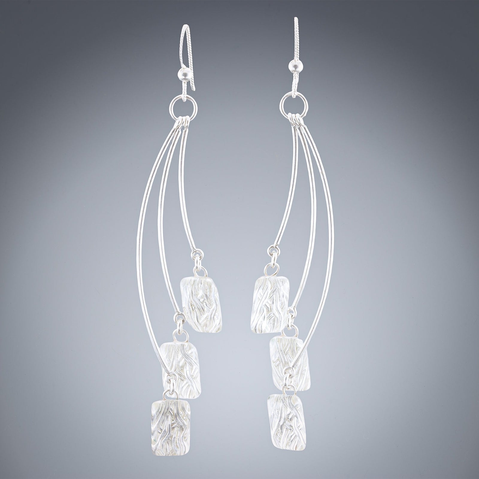 Cascading Handwoven Silver & Glass Drop Earrings