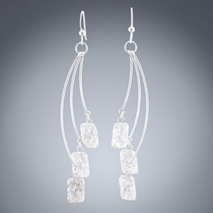 Sparkly Cascading Earrings with Handwoven Metal Fabric and Glass in Silver