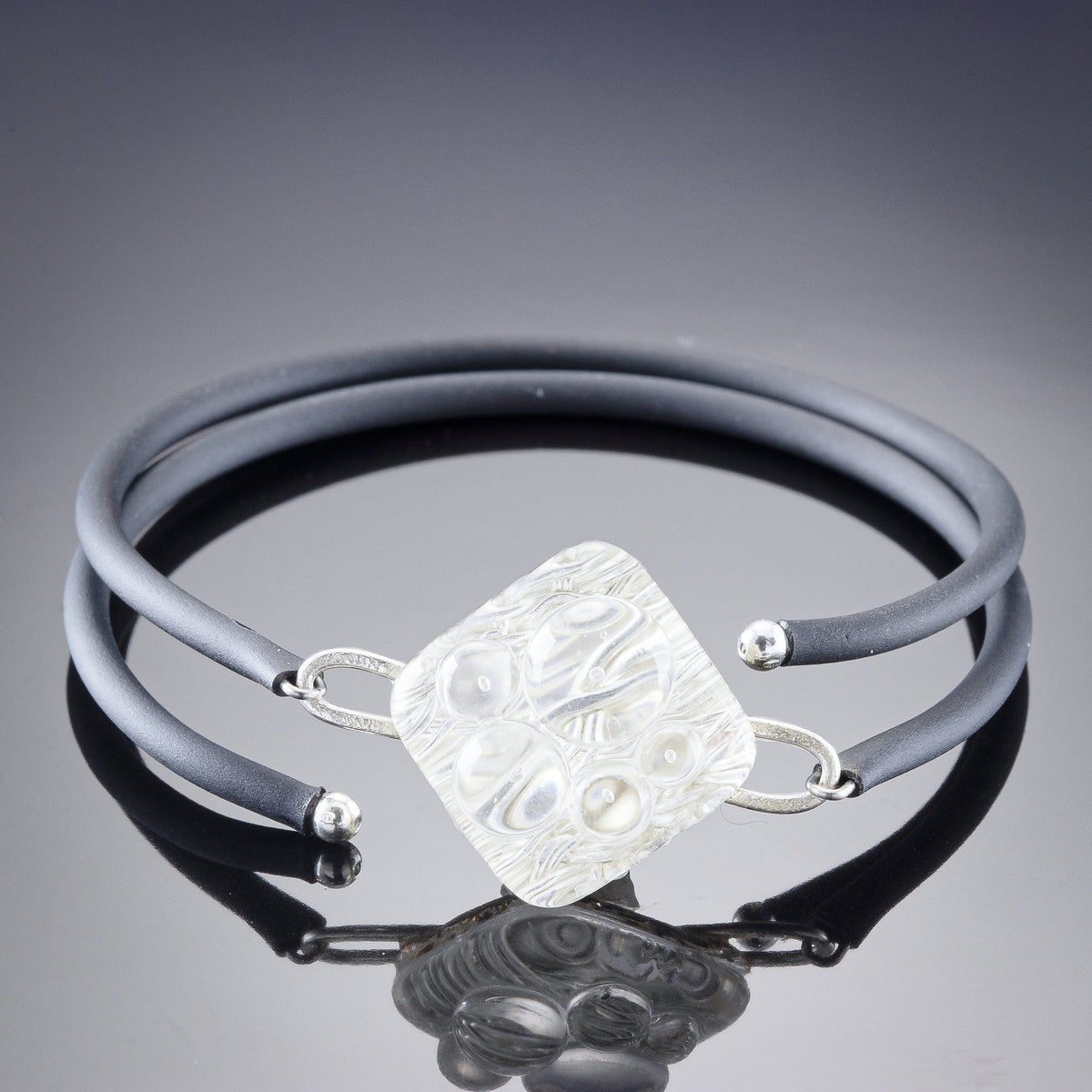 Handwoven Silver Metal & Glass Wrap Bracelet - Artisan Crafted