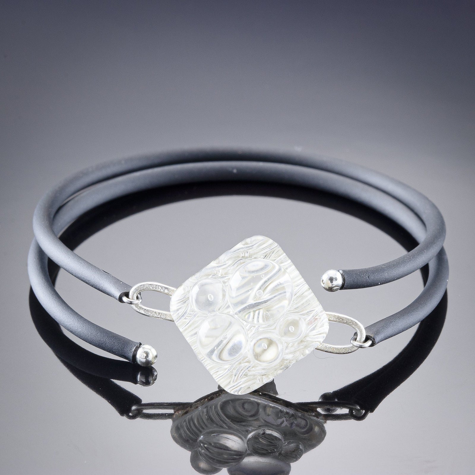 Handwoven Silver Metal & Glass Wrap Bracelet - Artisan Crafted